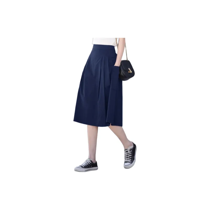 You Cow Me Pants Casual Long Skirt  Women's Navy Blue-1