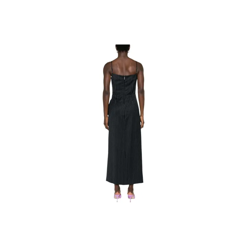 MSGM Pinstripe Knotted waist Midi Dress-2