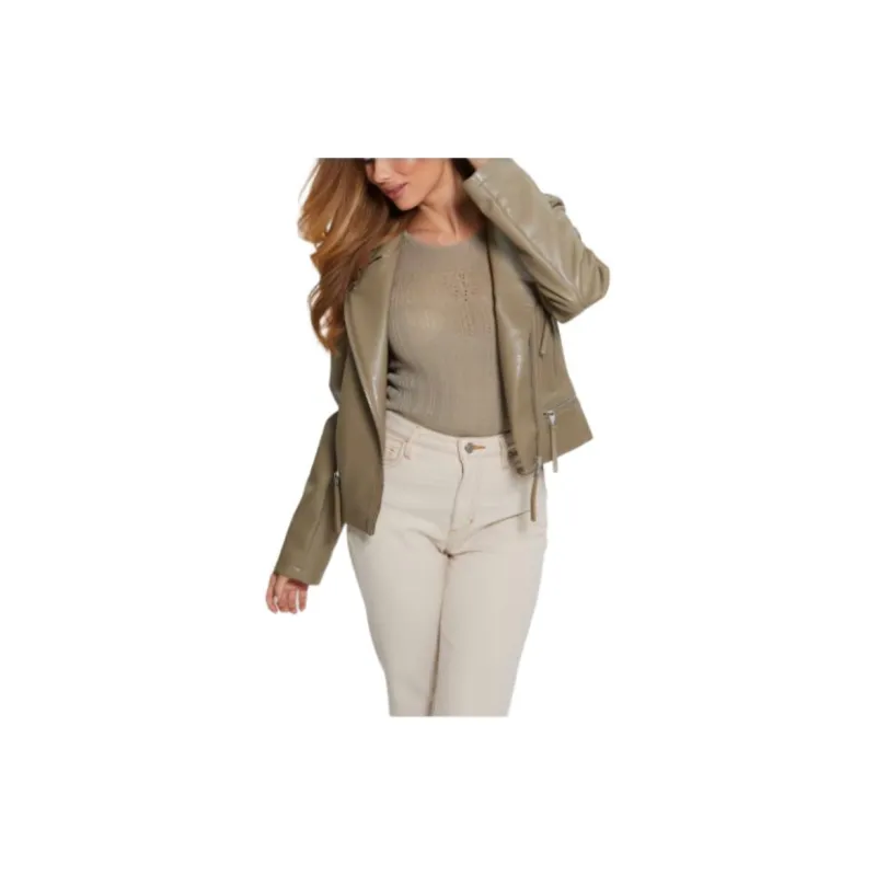GUESS Faux-Leather Monica Jacket Jackets Coats Women's Olive Green-2