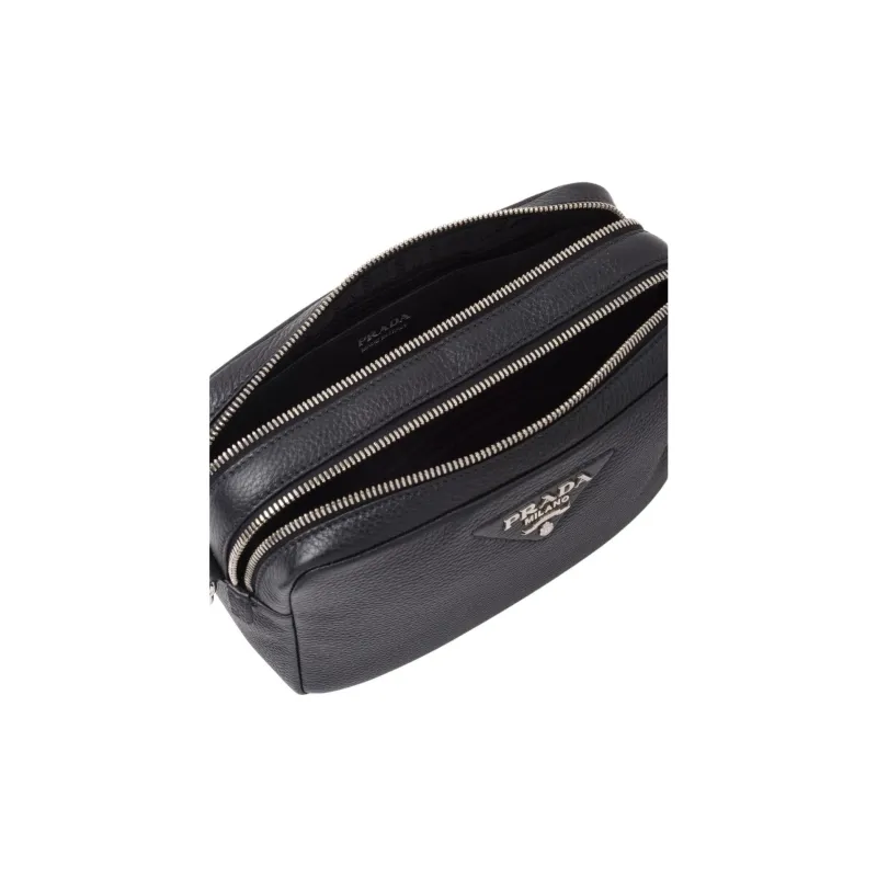PRADA Leather Camera Bag Shoulder Bag Crossbody Bag Women's Black-4