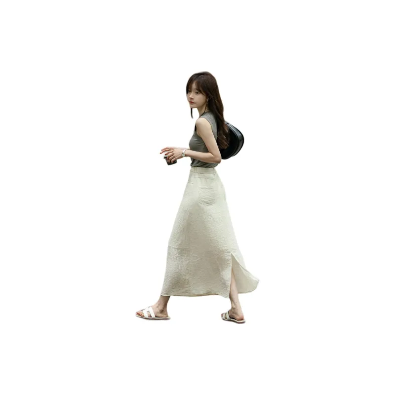 MT Casual Long Skirts Women's Light Apricot-5
