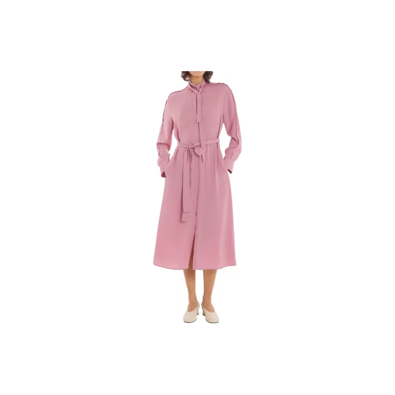 Maison Kitsune Tied Neck Belted Midi Shirt Dress-2