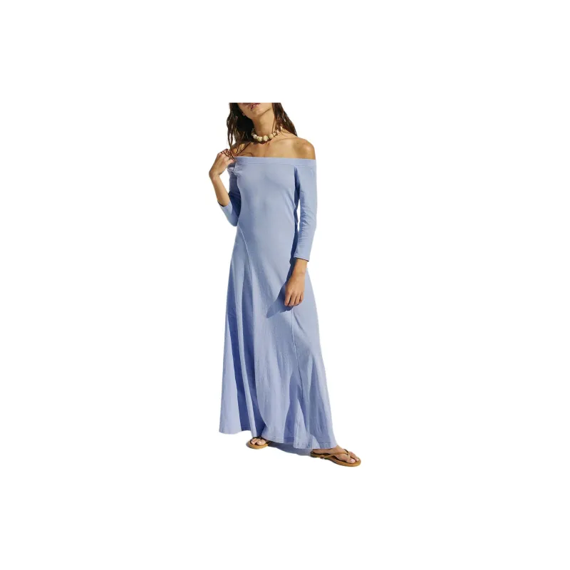 FREE PEOPLE Carrie Midi Long-Sleeved Dresses Women's Blue Heron-1