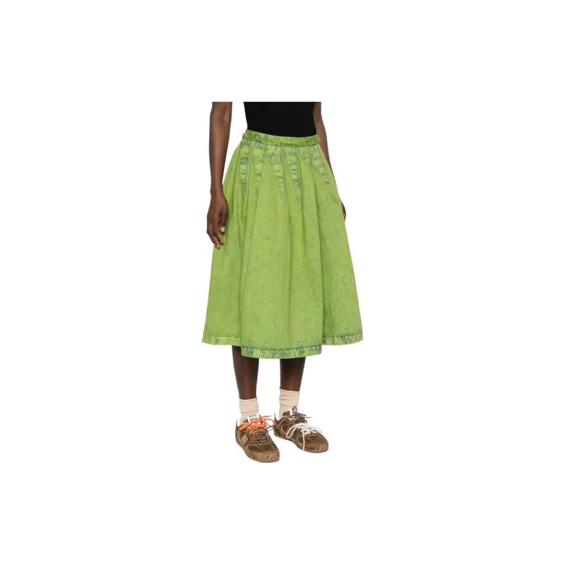 MARNI Denim Long Skirts Women's Moss Green-3