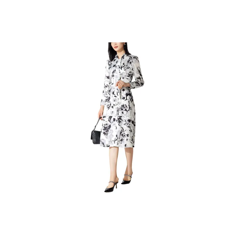 BBLLUUEE Long Sleeved Dress Women's White/Black-1