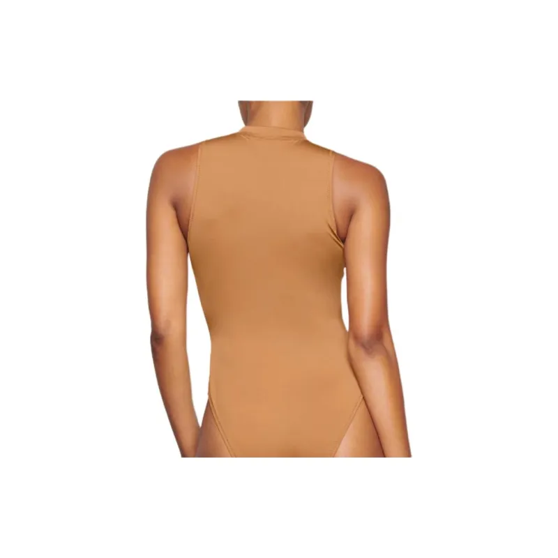 SKIMS SIGNATURE SWIM ZIP FRONT SLEEVELESS ONE PIECE One-piece Swimsuit Women's Almond-2