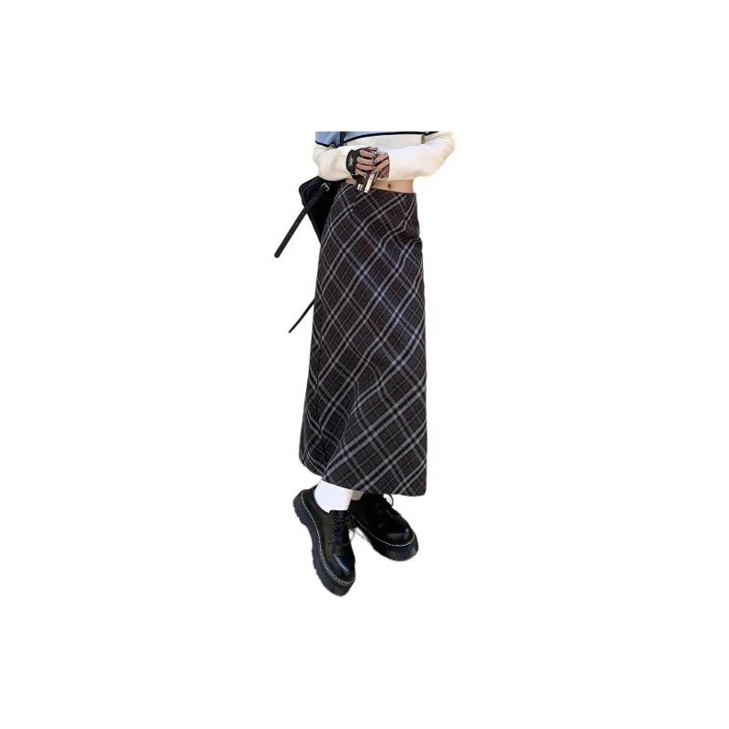 Kazakhstan Casual Long Skirts Women's Black Plaid-1
