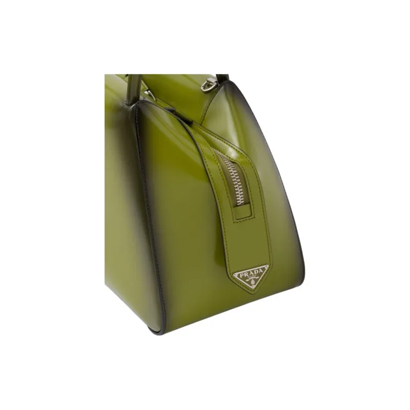 PRADA Shiny Leather Shoulder Bag Crossbody Bag Handbag Small Size Women's Ivy Green-4