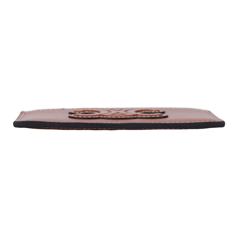 CELINE Triomphe Cow Leather Card Clip Money Clip Card Holder Women's Tan-6