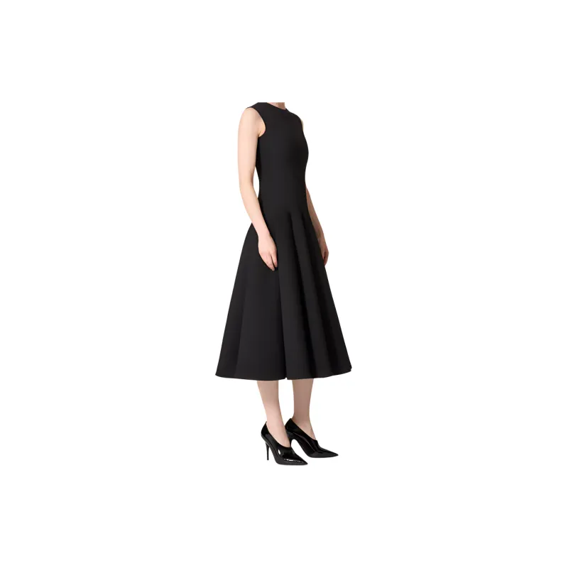 Valentino Crewneck Pleated Sleeveless Dress-2