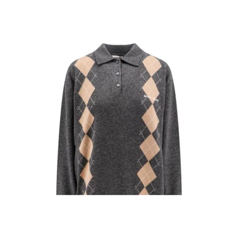 MIU MIU Long-Sleeved Knitted Polo Jumper-2