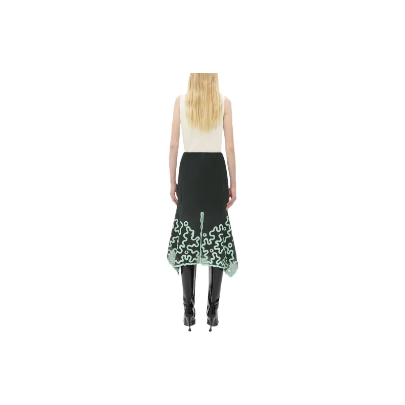 Bottega Veneta Cotton Midi Skirt With Silicone Motif Casual Long Skirt Women's Black-2