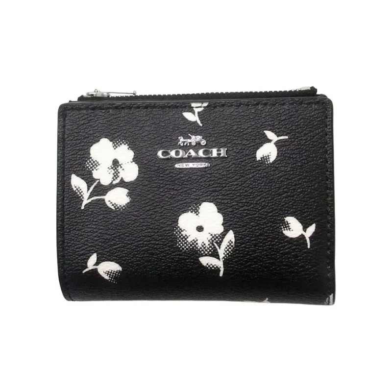 COACH Canvas With Leather Coin Purse Wallet Unisex Silver & Black-1