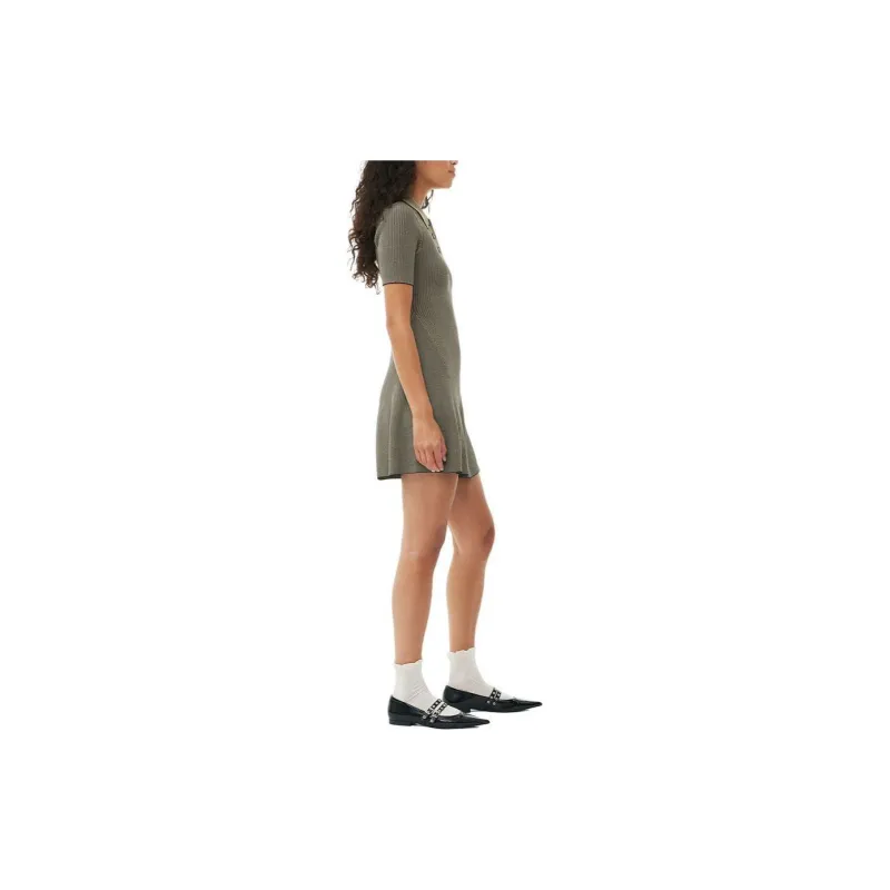 GANNI SS24 Short-Sleeved Dresses Women's Safari Yellow-3