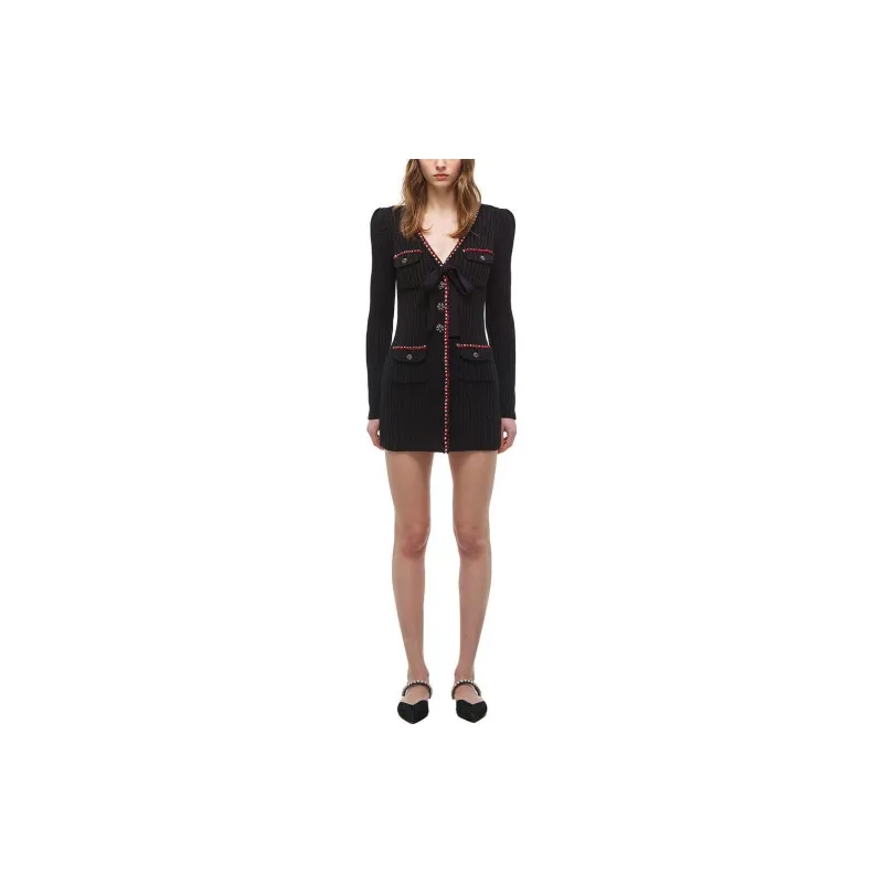 Self portrait Long Sleeved Dress Women's Classic Black-1