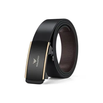 WilliamPOLO Cow Leather Leather Belts Men's Black Buckle Gold Logo 3.4cm Wide