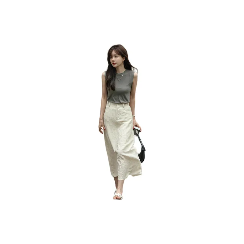 MT Casual Long Skirts Women's Light Apricot-2