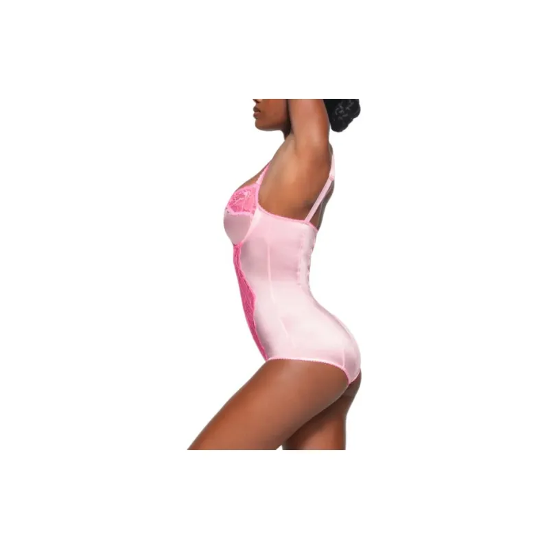 SKIMS Valentine's Day STRETCH SATIN LACE BRIEF BODYSUIT Bodysuits Women's Cherry Blossom/Pink-2