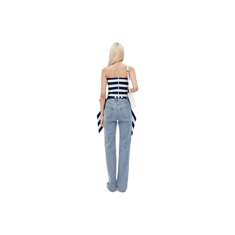 KIMHEKIM SS24 RIBBON BELTED MIKADO SILK BANDEAU TOP Strapless Top Women's NAVY/Marine Blue-5