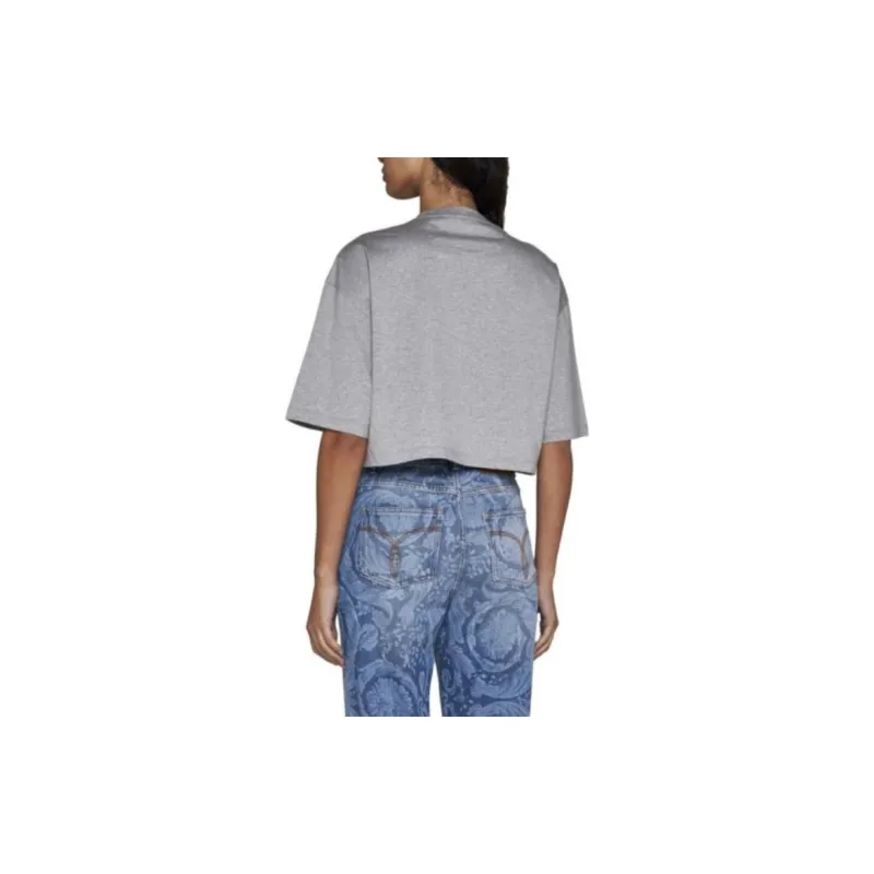 VERSACE Logo Printed Cropped T Shirt-3