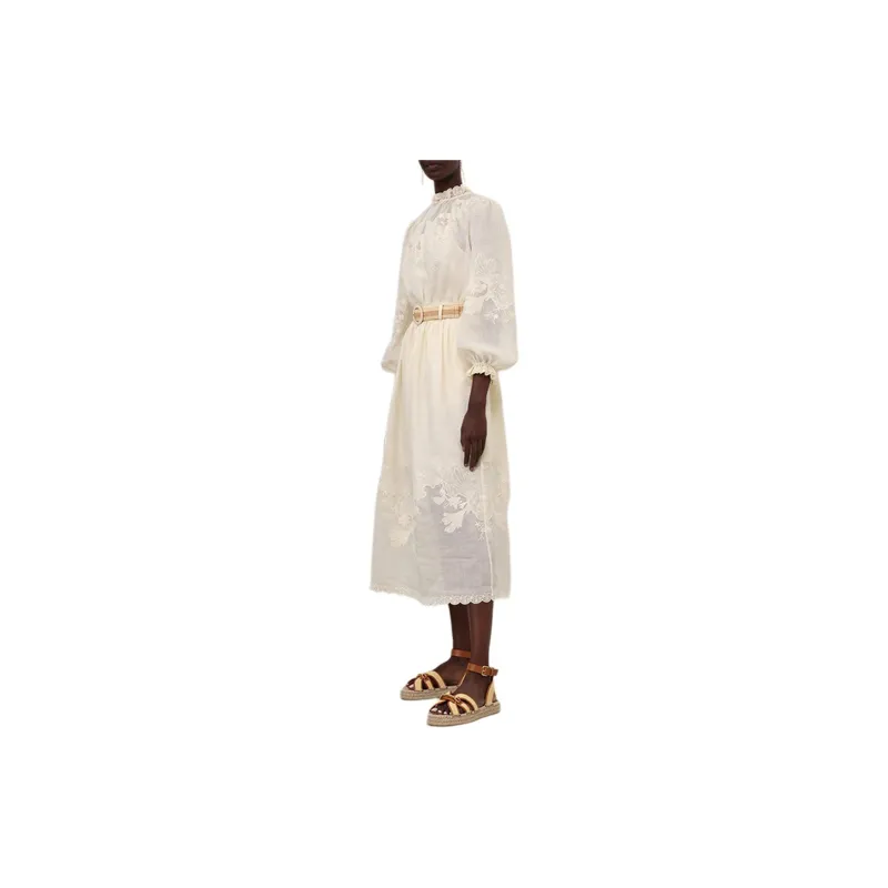 Zimmermann Embroidered Linen Maxi Skirt-4