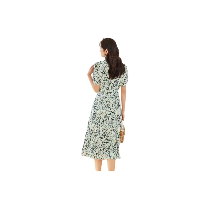 Hopeshow Short Sleeved Dresses Women's Black With Floral 658-5