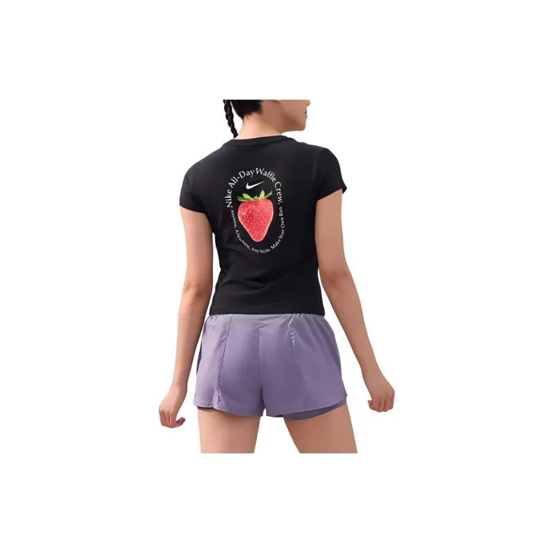 Nike Sportswear Women's Letter Strawberry Print Crewneck T-Shirt Black-3