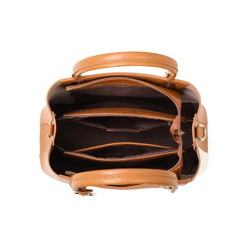 MILLIE'S Cow Leather Patchwork Synthetic Leather Shoulder Bag Crossbody Bag Handbag Tote Mom Bag Regular Women's Brown-3