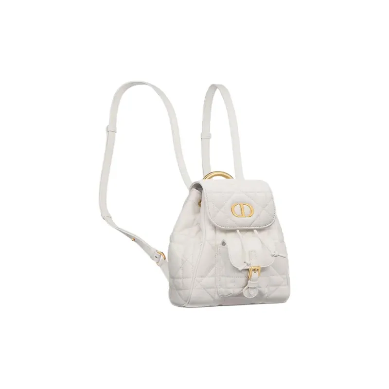 DIOR Caro Sheepskin Cow Leather Patchwork Backpack Small Size Women's White-1