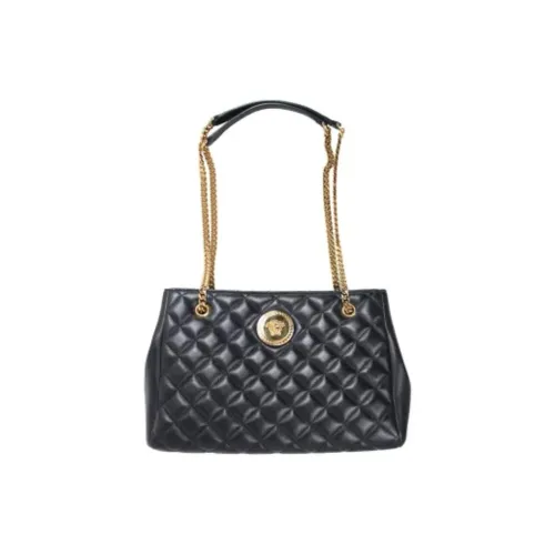 VERSACE Leather Shoulder Bag Women's Black