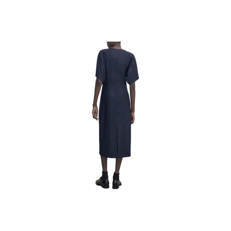 Massimo Dutti Short Sleeved Dress Women's Navy Blue-3