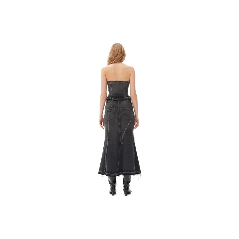 GANNI FW24 Denim Long Skirts Women's Black/Black-2