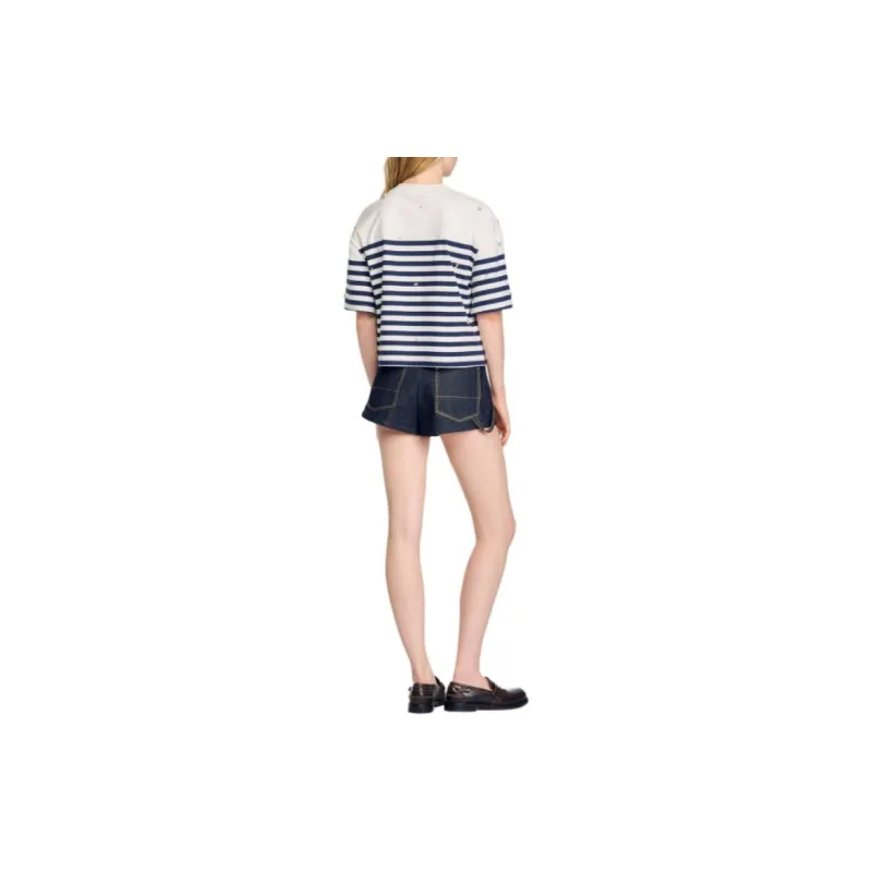 Sandro Sailor Rhinestone detailed T shirt-2
