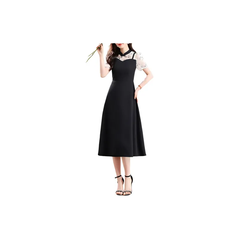 ETSE Short Sleeved Dresses Women's Black-4