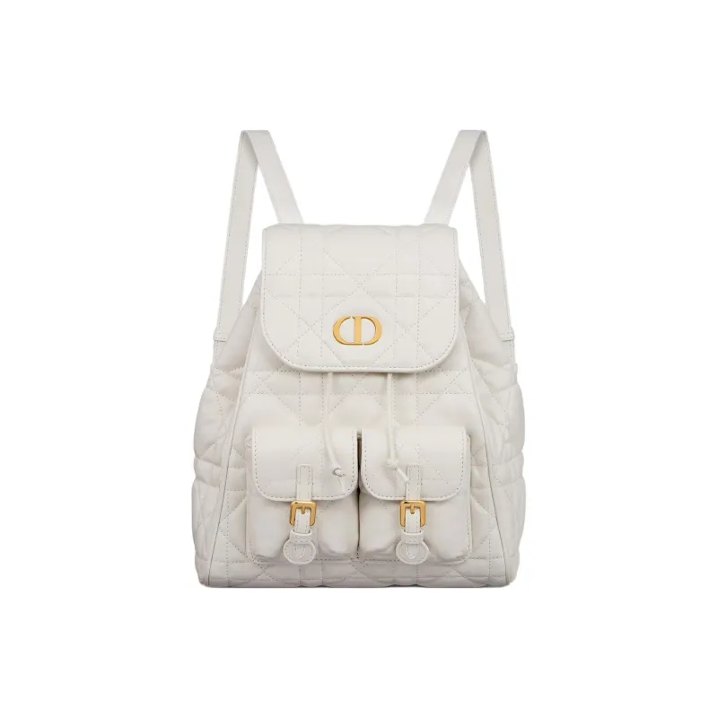 DIOR Caro Sheepskin Backpack Medium Size Women's White-0