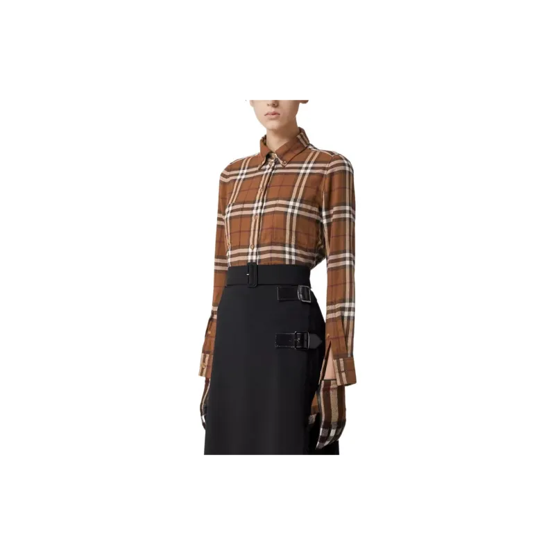 Burberry Check Flannel Shirt Dark Birch Brown-1