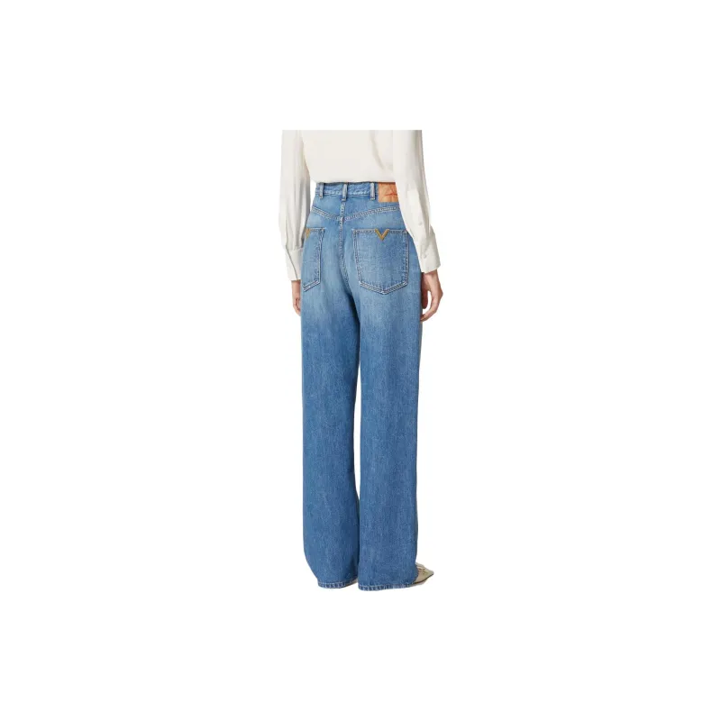 Valentino Logo Patch Wide Leg Jeans-2