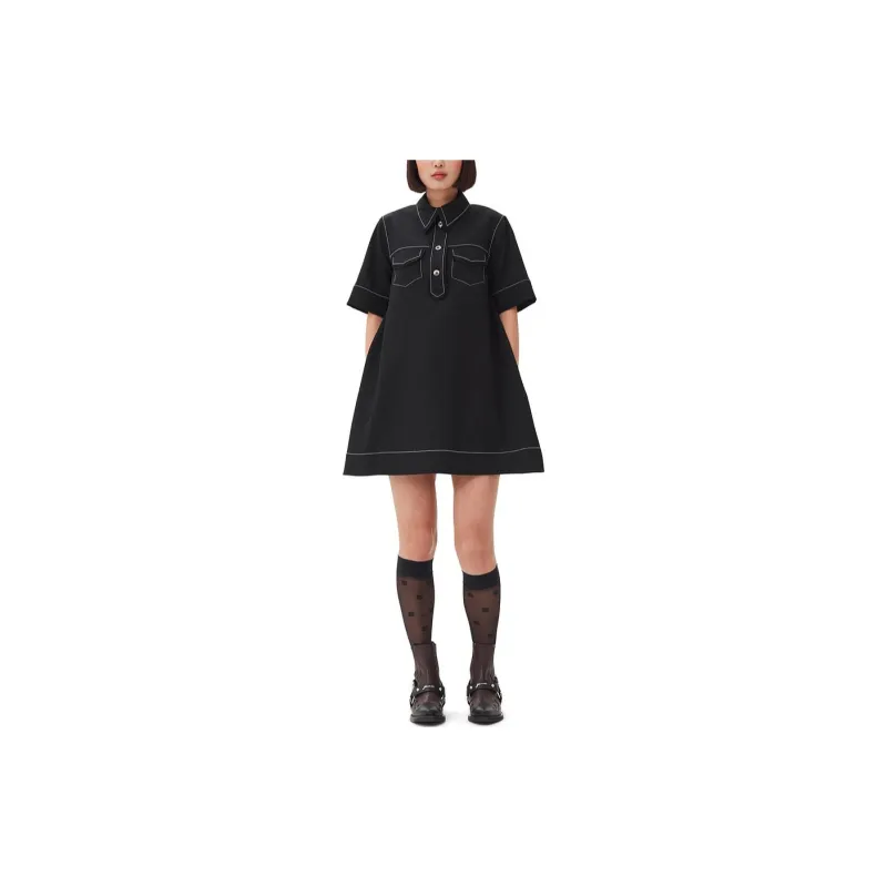 GANNI Short-Sleeved Crepe Mini Dress-1