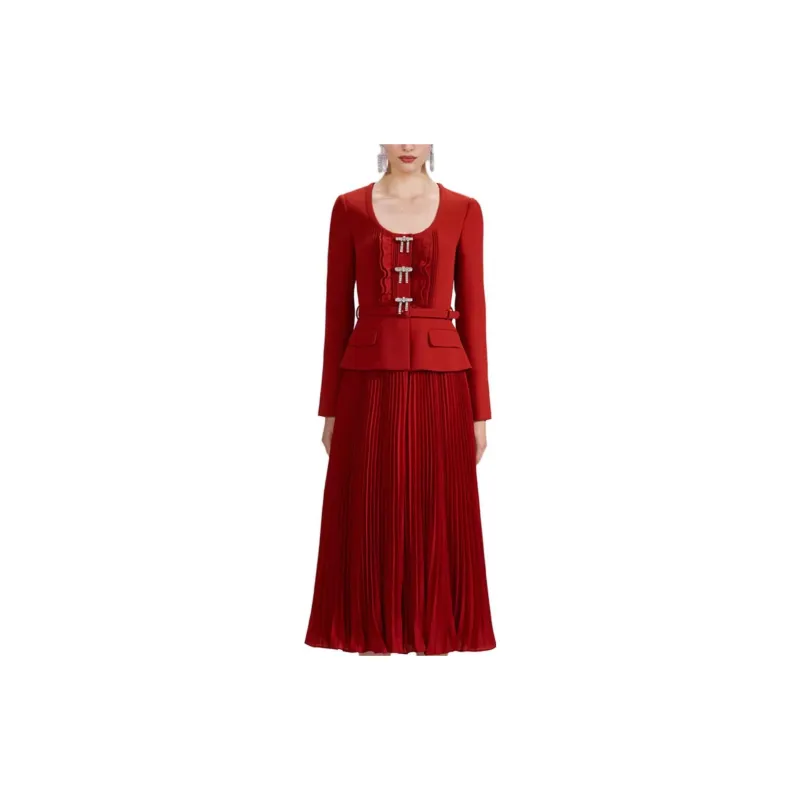 Self-portrait Long-Sleeved Dresses Women's Burgundy-2