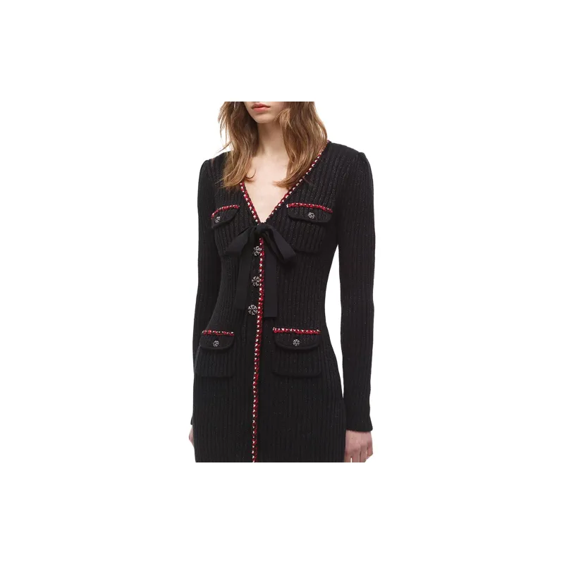 Self portrait Long Sleeved Dress Women's Classic Black-2