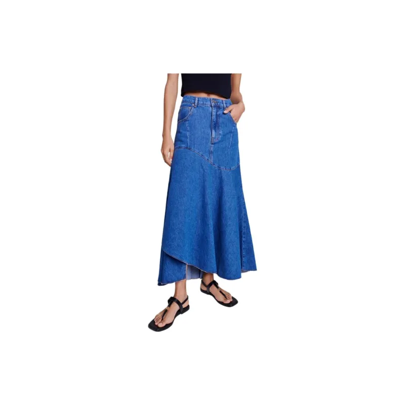 Maje Denim Long Skirts Women's Blue-1