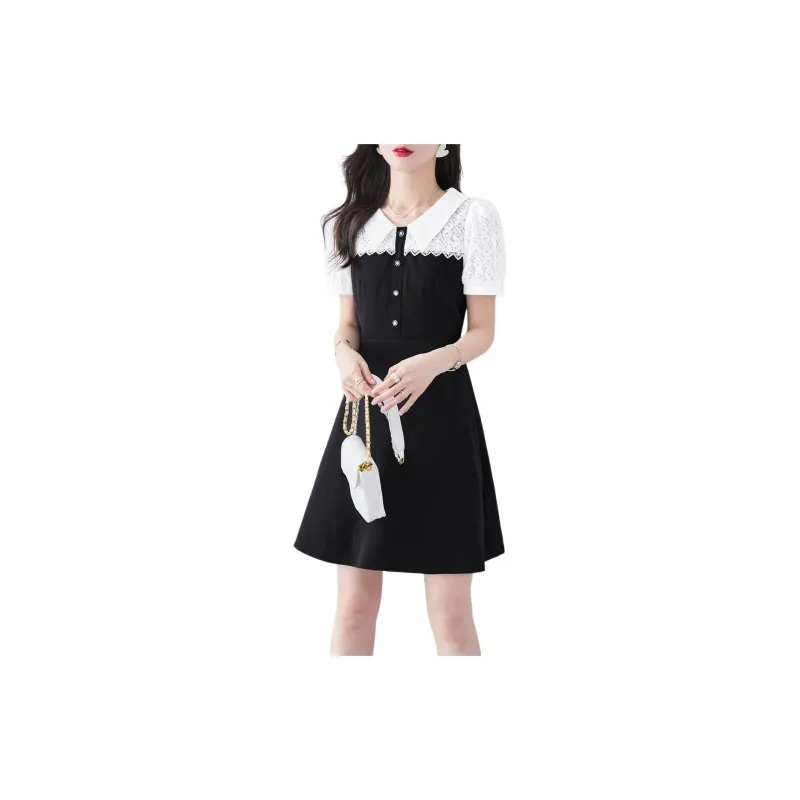 Still Quiet Short Sleeved Dresses Women's Black White-1