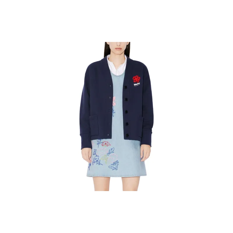 KENZO Drawn Varsity' Embroidered Cardigan Knitwear Women's Dark Blue-2