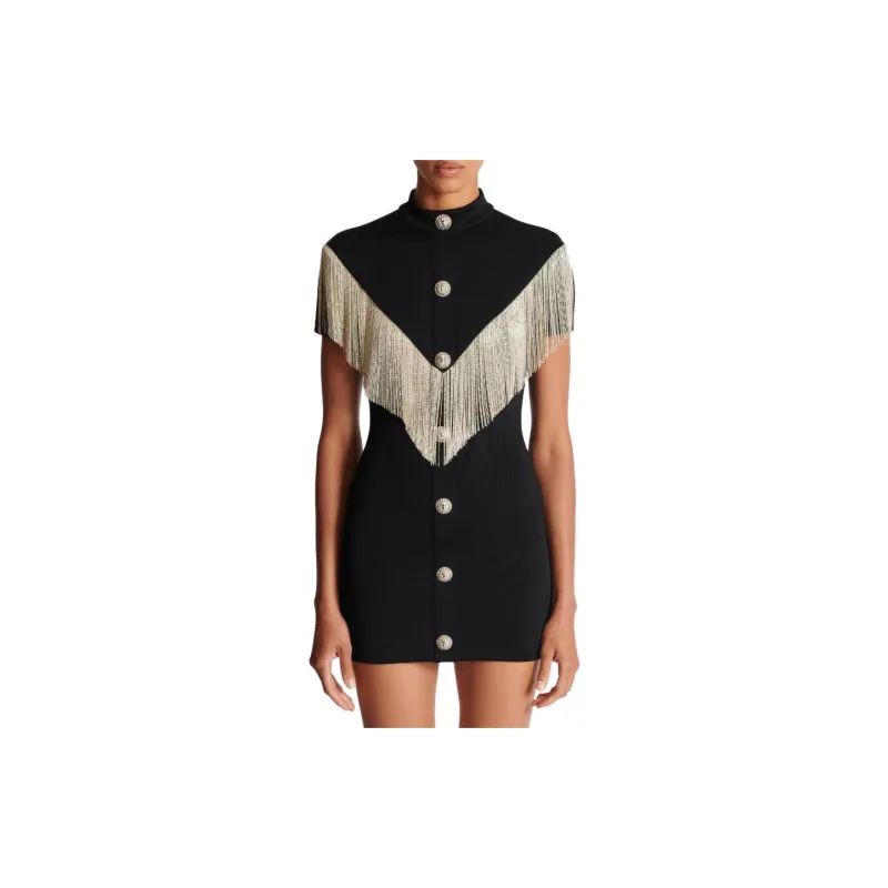 BALMAIN Fringe Detailed Stretched Mini Dress-7