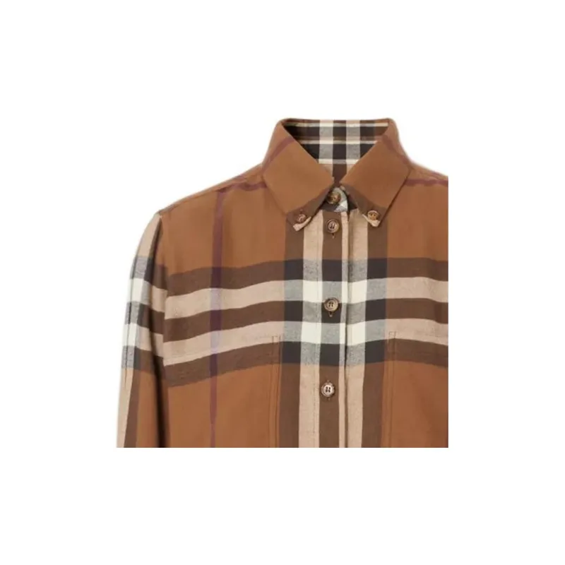 Burberry Check Flannel Shirt Dark Birch Brown-2