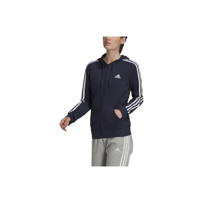Adidas Essentials Single Jersey 3-Stripes Full-Zip Hoodie Jackets Coats Women's Blue-1