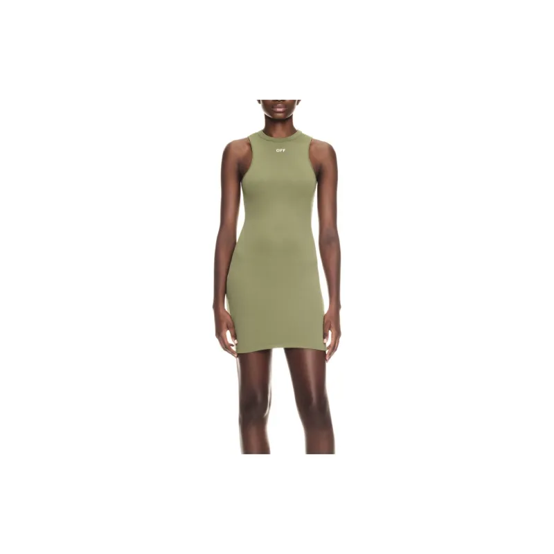 OFF WHITE Logo Printed Crewneck Sleeveless Dress-1