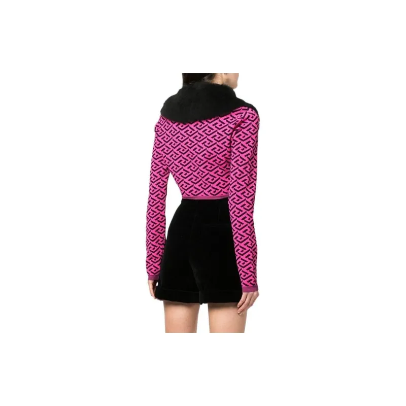 VERSACE La Greca Printed Cropped Cardigan-3