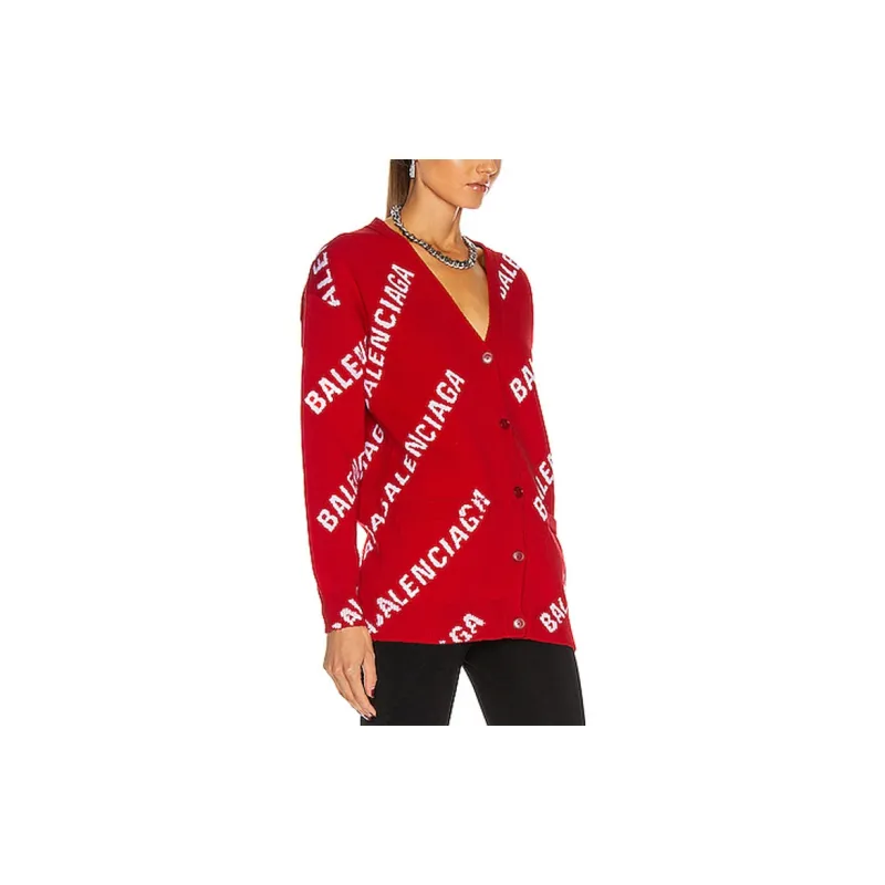 Balenciaga All Over Logo Cardigan 'Red/White'-2