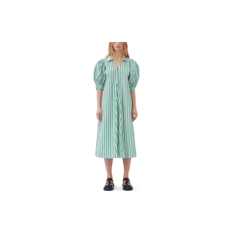 GANNI Striped Organic Cotton Shirtdress-2